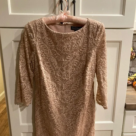 Jessica Howard Dresses Pink Champagne 34 Sleeved Lacy Sequined